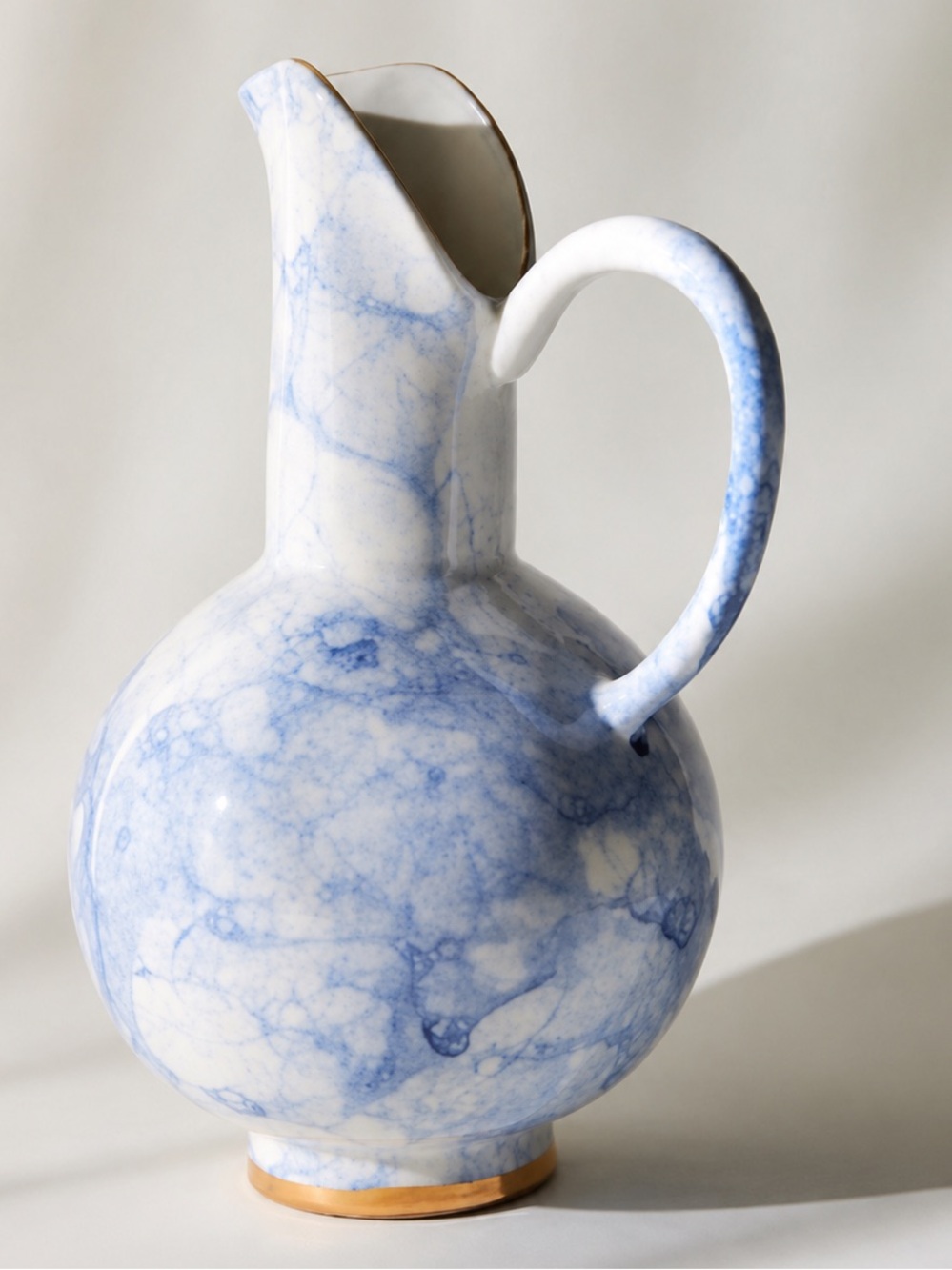 Anthropologie Eldora Blue Marble Ceramic Pitcher Vase Decorative